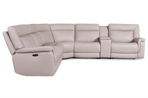 Casey 130" x 120" Top Grain Leather Power Motion Reclining 5 Cushion Sectional - Putty