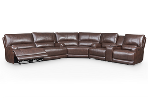 Stanfield 140" x 126" Top Grain Leather Power Motion Reclining Sectional - Coffee