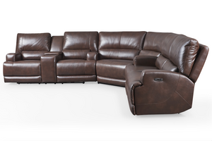 Stanfield 140" x 126" Top Grain Leather Power Motion Reclining Sectional - Coffee