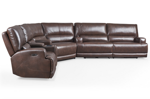 Stanfield 140" x 126" Top Grain Leather Power Motion Reclining Sectional - Coffee