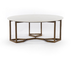 Noble 39" Round Coffee Table - Brass + Polished White Marble