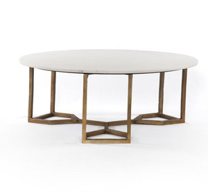 Noble 39" Round Coffee Table - Brass + Polished White Marble