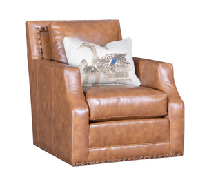 Topeka 29" Slope Arm Top Grain Leather Swivel Club Chair -  Skipping Stone + Nickel