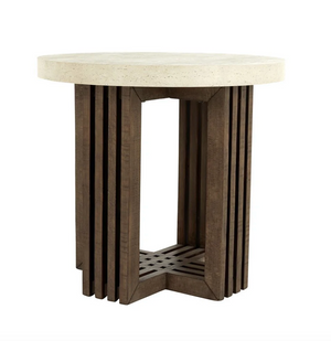 Breckenridge 26" Round End Table - Reclaimed Pine + Cloud Cement