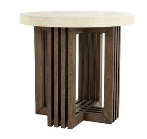 Breckenridge 26" Round End Table - Reclaimed Pine + Cloud Cement