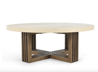 Breckenridge 48" Round Coffee Table - Reclaimed Pine + Cloud Cement