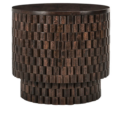 Madeira 25" Round Mango Wood End Table - Espresso Bean