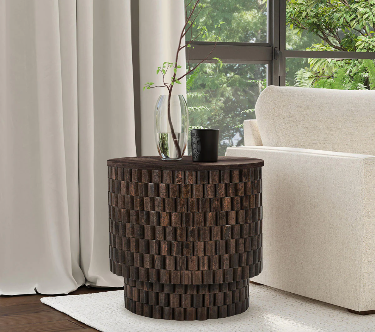 Madeira 25" Round Mango Wood End Table - Espresso Bean