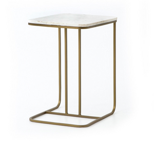 Amari 15" Accent C-Table - Brass + White Marble