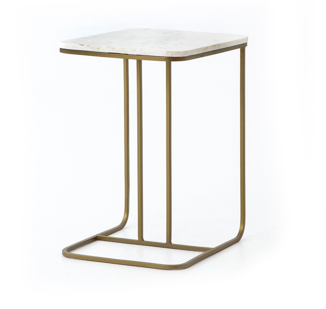 Amari 15" Accent C-Table - Brass + White Marble