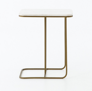 Amari 15" Accent C-Table - Brass + White Marble