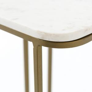 Amari 15" Accent C-Table - Brass + White Marble