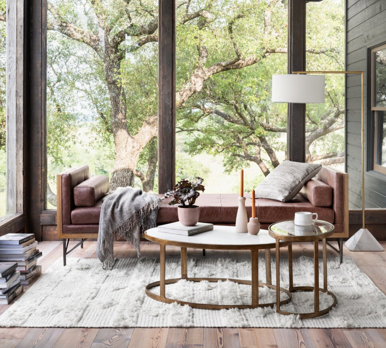 Crowder 38" Nesting Coffee Tables - Brass + Marble