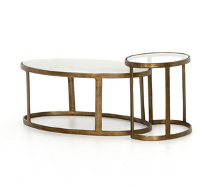 Crowder 38" Nesting Coffee Tables - Brass + Marble