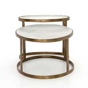 Crowder 38" Nesting Coffee Tables - Brass + Marble