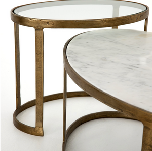 Crowder 38" Nesting Coffee Tables - Brass + Marble