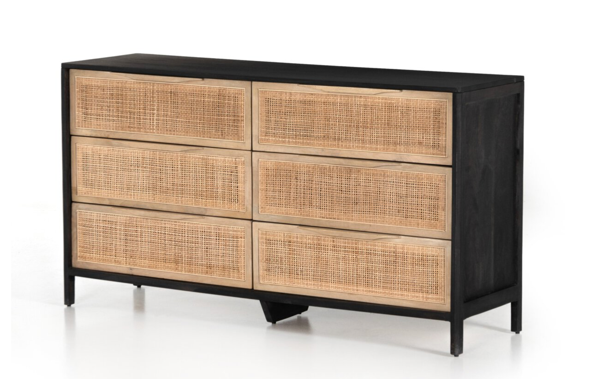 Marcelo 58" 6 Drawer Dresser - Black + Cane
