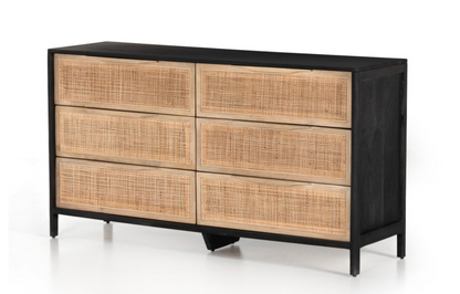 Marcelo 58" 6 Drawer Dresser - Black + Cane