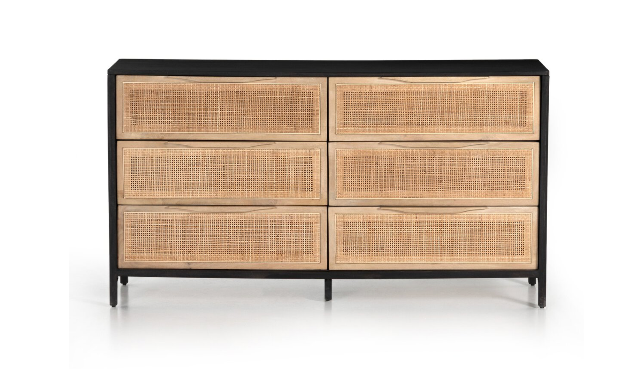 Marcelo 58" 6 Drawer Dresser - Black + Cane