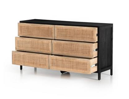 Marcelo 58" 6 Drawer Dresser - Black + Cane
