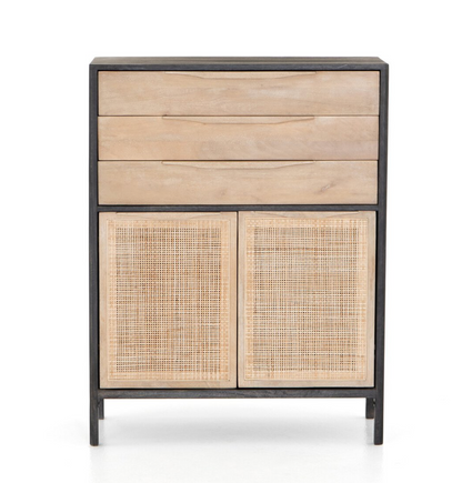 Marcelo 34" Tall 3 Drawer Chest - Black + Cane