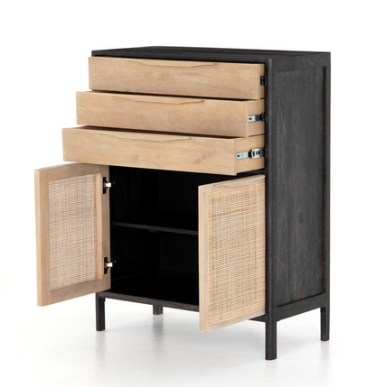 Marcelo 34" Tall 3 Drawer Chest - Black + Cane