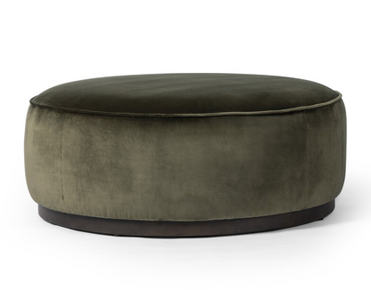 Johnna 36" Round Ottoman - Deep Olive Velvet