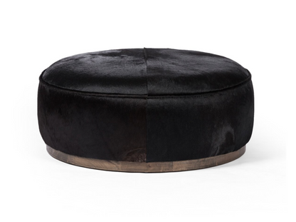 Johnna 36" Round Ottoman - Black Hair on Hide