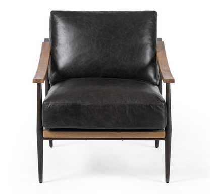 Clark 29" Top Grain Leather Occasional Chair - Black