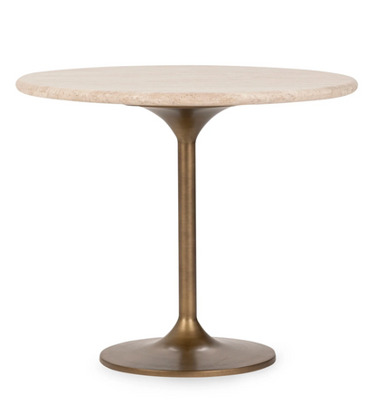 Marney 36" Round Dining Table - Travertine + Iron