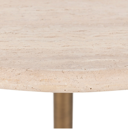 Marney 36" Round Dining Table - Travertine + Iron