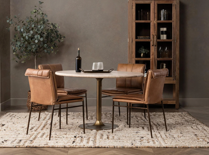 Marney 36" Round Dining Table - Travertine + Iron