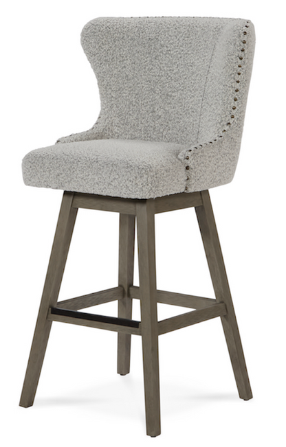 Rockne Swivel Bar Stool- Salt & Pepper Boucle