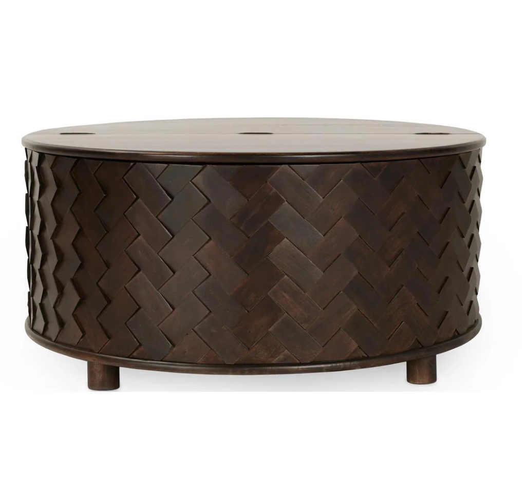 Shakira 40" Round Storage Coffee Table - Espresso Bean