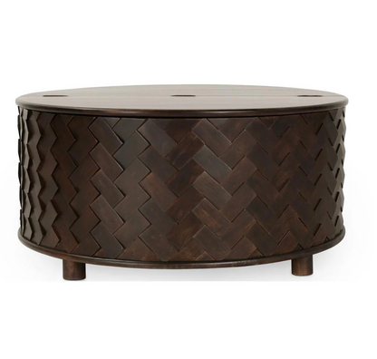 Shakira 40" Round Storage Coffee Table - Espresso Bean