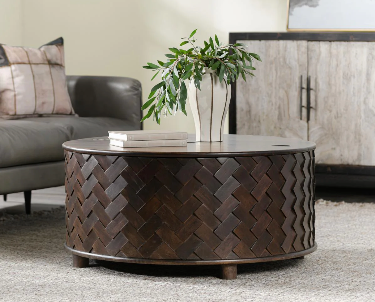 Shakira 40" Round Storage Coffee Table - Espresso Bean