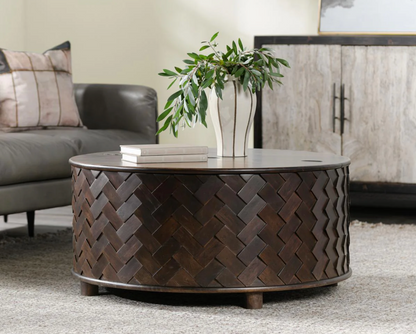 Shakira 40" Round Storage Coffee Table - Espresso Bean