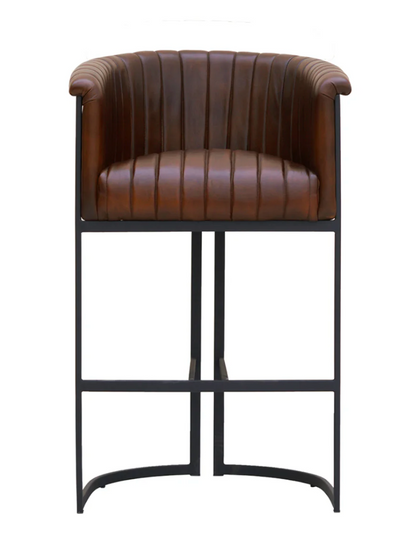 Neville Top Grain Leather Bar Stool - Cigar + Iron