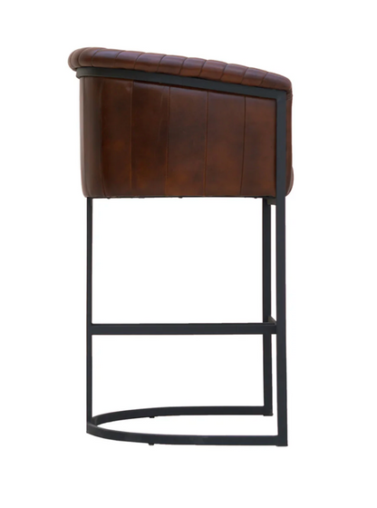 Neville Top Grain Leather Bar Stool - Cigar + Iron