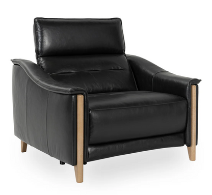 Culver 41" Top Grain Power Motion Leather Recliner - Black + Ash