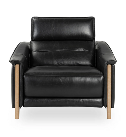 Culver 41" Top Grain Power Motion Leather Recliner - Black + Ash