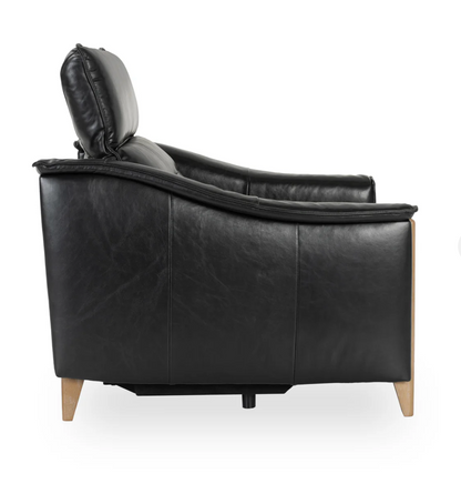 Culver 41" Top Grain Power Motion Leather Recliner - Black + Ash