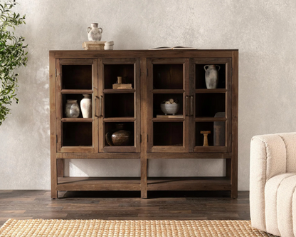 Burundi 72" Reclaimed Wood + Glass 4 Door Cabinet