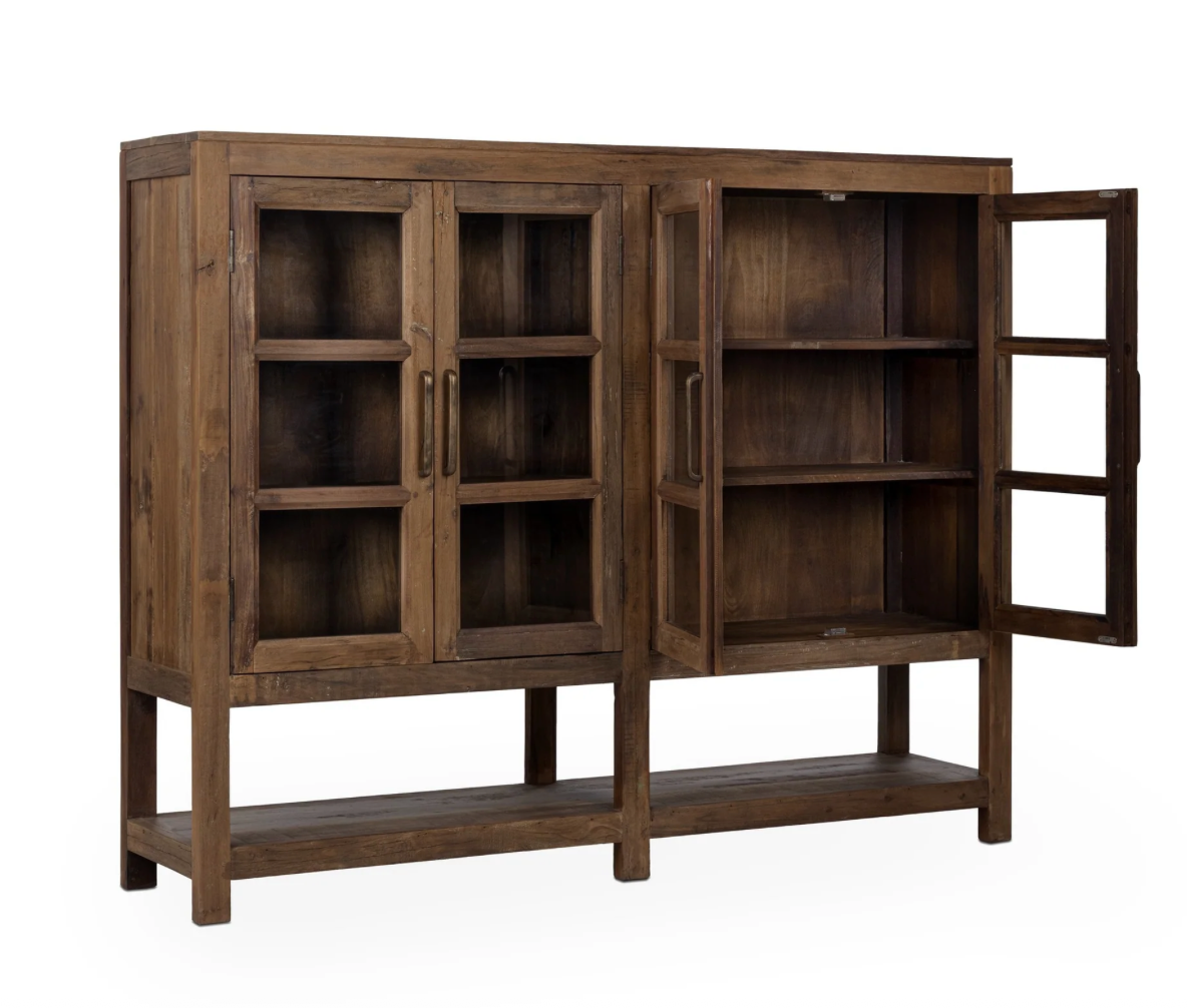 Burundi 72" Reclaimed Wood + Glass 4 Door Cabinet