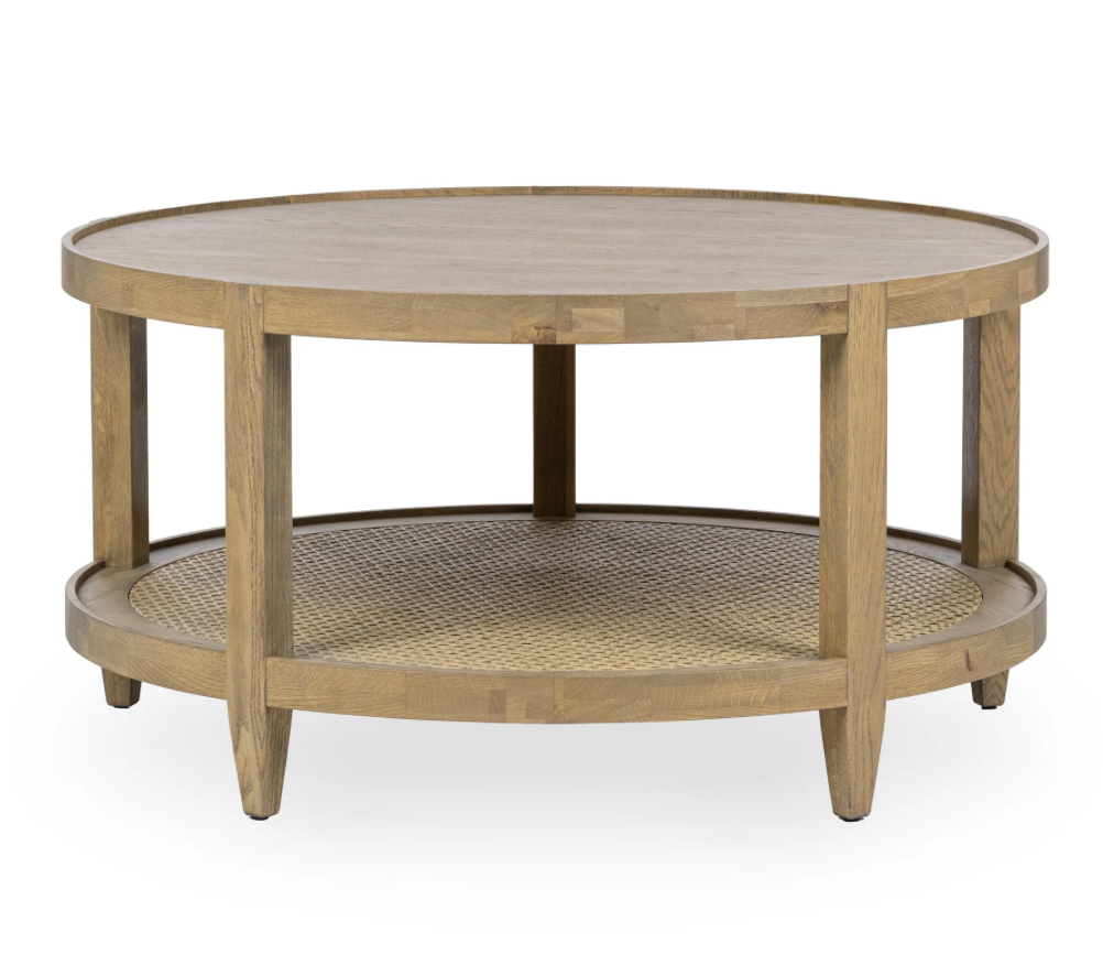 Dabney 37" Round Coffee Table - Oak + Cane