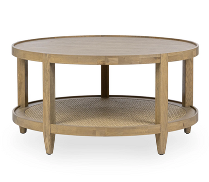 Dabney 37" Round Coffee Table - Oak + Cane