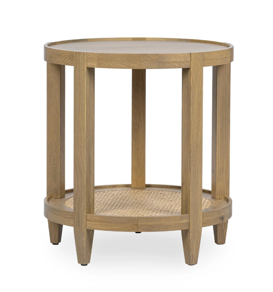 Dabney 22" Round End Table - Oak + Cane