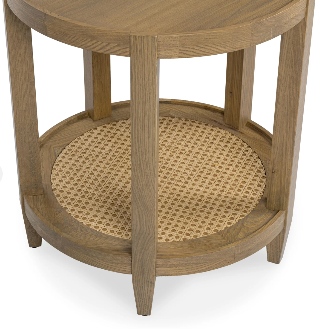 Dabney 22" Round End Table - Oak + Cane