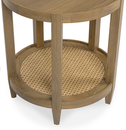 Dabney 22" Round End Table - Oak + Cane