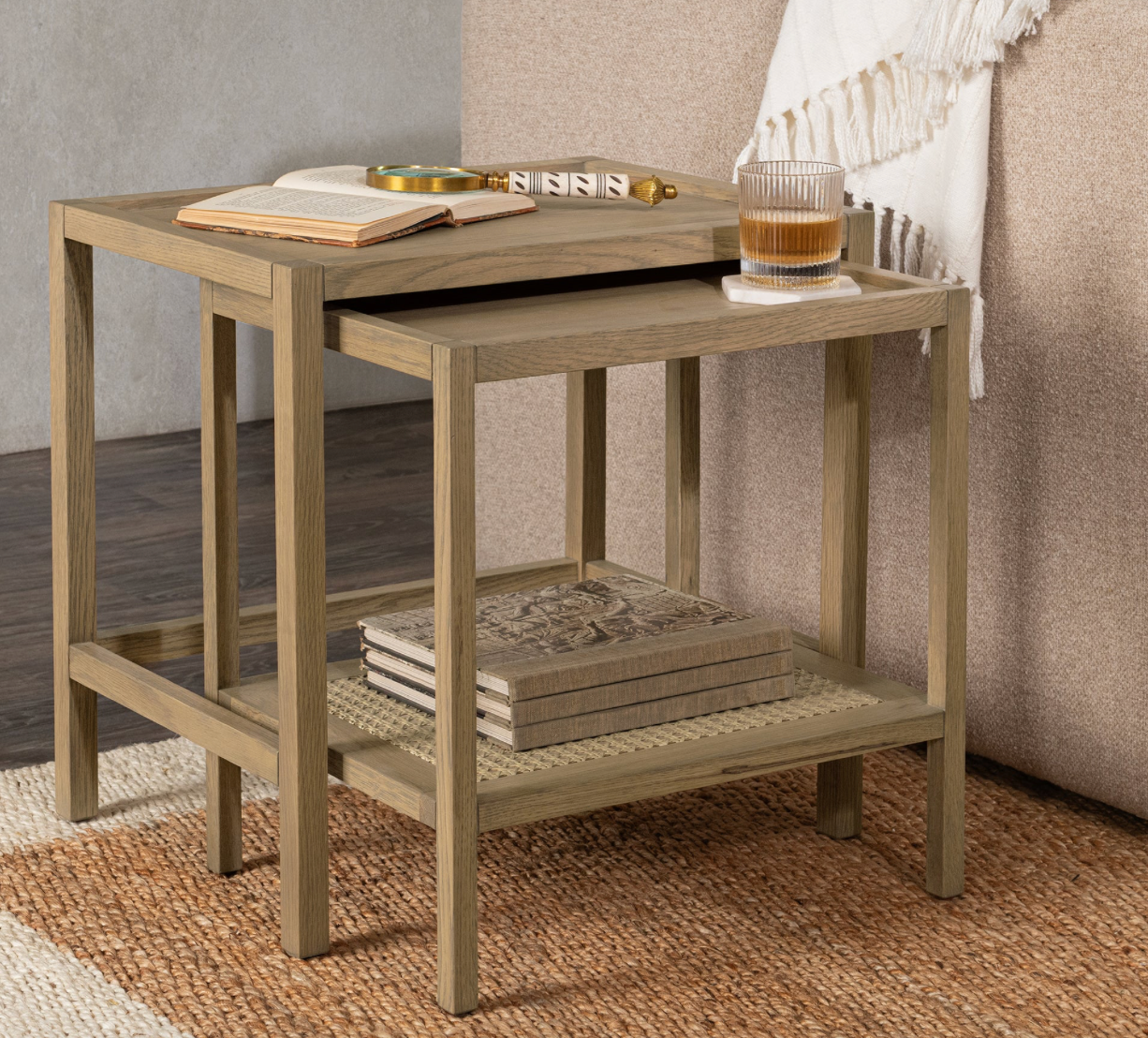Dabney 22" Nesting End Tables - Oak + Cane